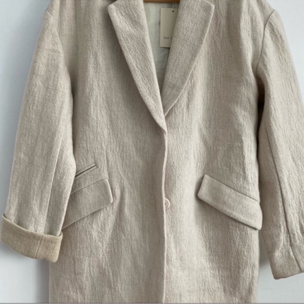 Anthropologie/See U Soon Oatmeal Wool Cotton Blend Coat - Picture 3 of 10